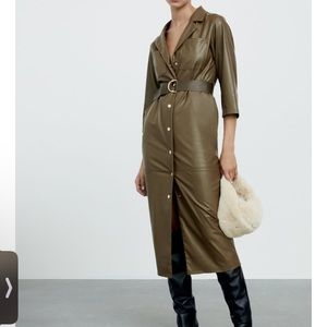 Faux Leather Shirt Dress